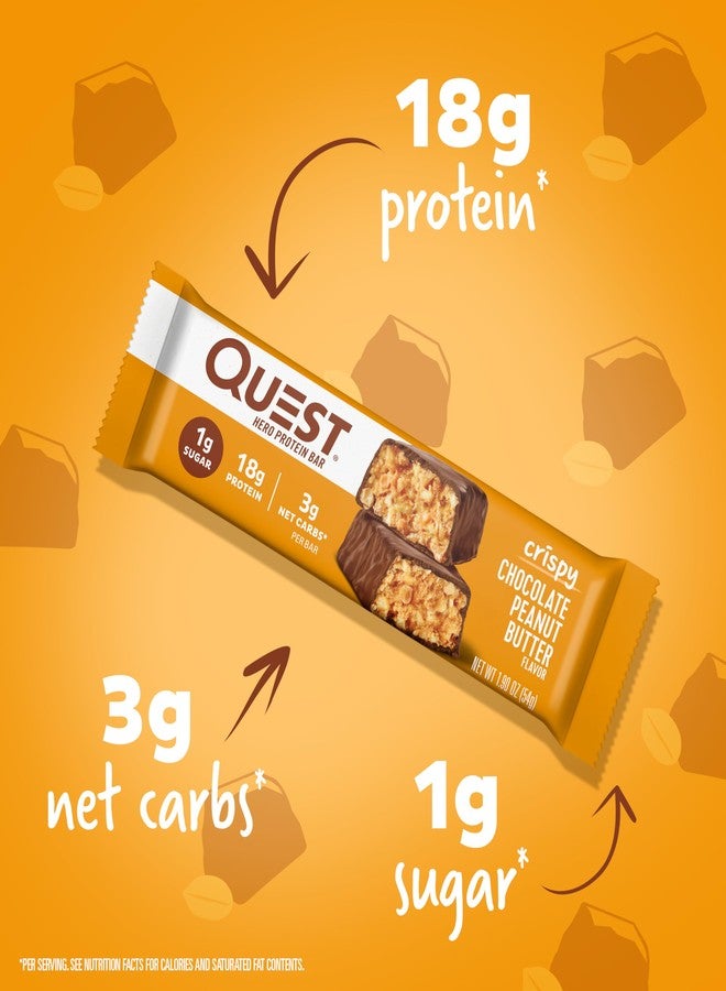 Quest Nutrition Crispy Chocolate Peanut Butter Hero Protein Bar, 18g Protein, 1g Sugar, 3g Net Carb, Gluten Free Protein Snack, Keto Friendly, 4 Count - Image 2
